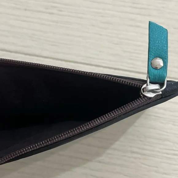 Unique Leather Card Wristlet Turquoise & Black Tooled Leather - Picture 5 of 8